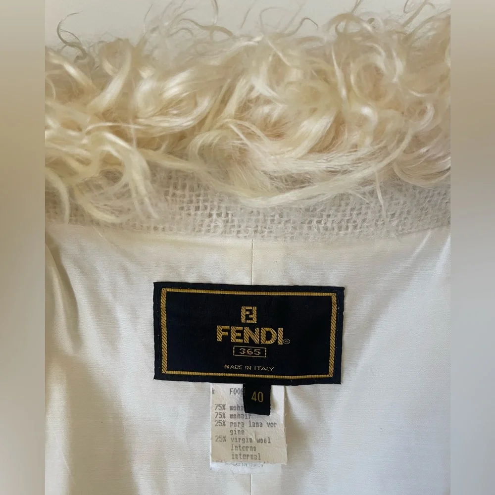 Fendi Women’s Vintage 1990’s Cream Mohair Coat with Kiddassia Collar & Trim - Picture 13 of 16